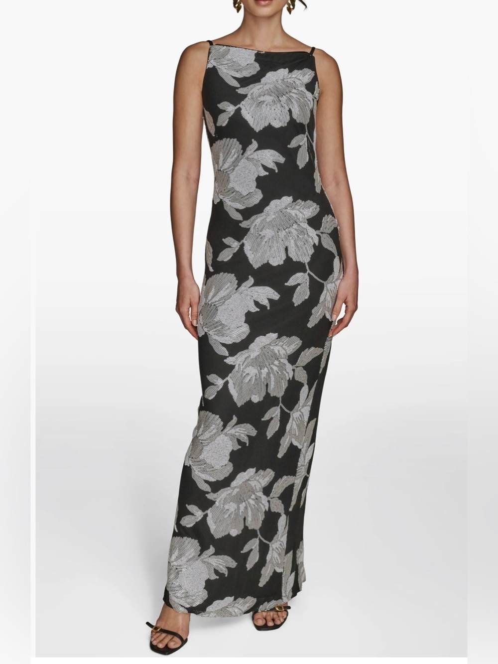 Donna Karan New York Sequin Floral Sheath Gown